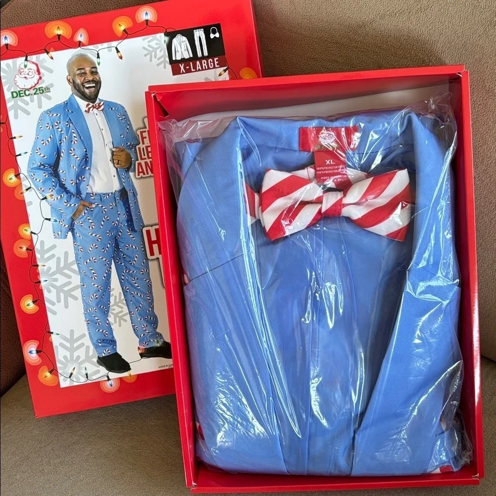 Brand New Dec 25th Men's Holiday 3-Piece LED Light Up Suit Set Christmas Blue